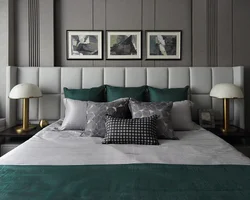 Combination Of Gray And Green In The Bedroom Interior
