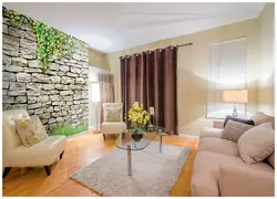 Living room interior styles with photo wallpaper
