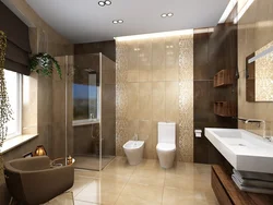 Bathroom design tiles with bathtub and toilet interior photo
