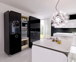 Photo Of A Kitchen With A Black Refrigerator Photo