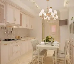 Beige walls in the kitchen interior