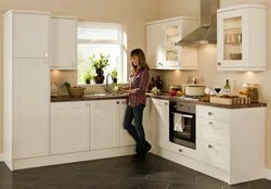Beige walls in the kitchen interior
