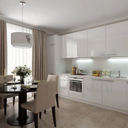 Beige walls in the kitchen interior