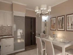 Beige walls in the kitchen interior