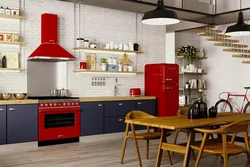 Kitchen with red refrigerator interior photo