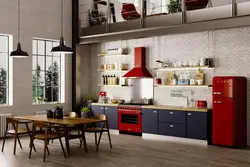 Kitchen With Red Refrigerator Interior Photo