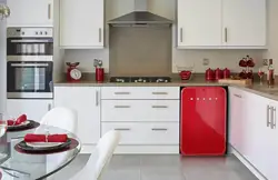 Kitchen with red refrigerator interior photo