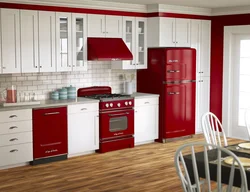 Kitchen with red refrigerator interior photo