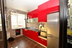 Kitchen with red refrigerator interior photo