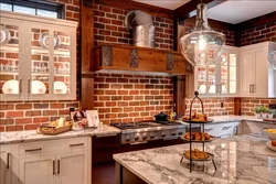 Red brick in the kitchen interior