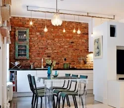 Red brick in the kitchen interior