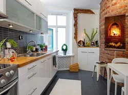 Red brick in the kitchen interior