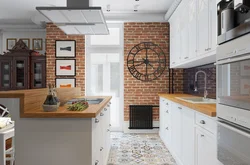 Red brick in the kitchen interior