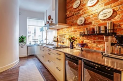 Red brick in the kitchen interior