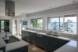 Kitchens with a floor-to-ceiling window photo
