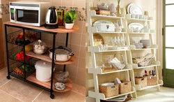 Wooden rack for the kitchen interior photo