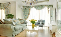 Interior of a small living room in Provence style