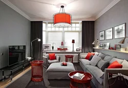 Living Room With Red Curtains Photo