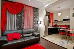 Living Room With Red Curtains Photo