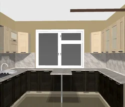Kitchen design with a window in the middle of the wall