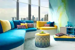 Bright sofa in the living room interior