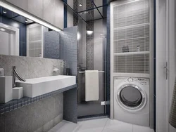 Gray washing machine in the bathroom interior