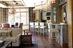 Living room kitchen in country style design