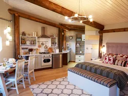 Living room kitchen in country style design