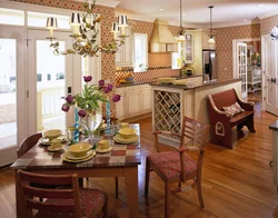 Living room kitchen in country style design