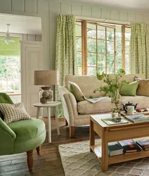 Green furniture in the living room interior