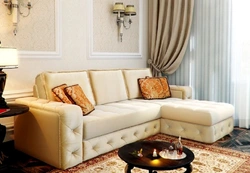Corner sofa in the interior of a small living room photo