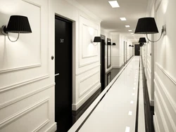 Hallway walls white and black photo