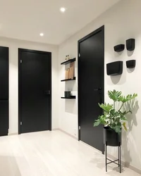 Hallway walls white and black photo