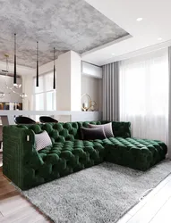 Living Room Emerald Color Design Photo