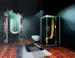 Black shower cabin in the bathroom photo
