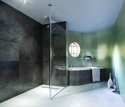 Black shower cabin in the bathroom photo