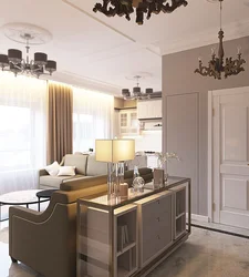 Gray beige interior kitchen living room