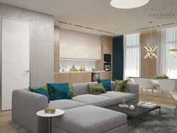 Gray beige interior kitchen living room