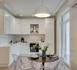 Kitchen interior design in a modern style in light colors corner