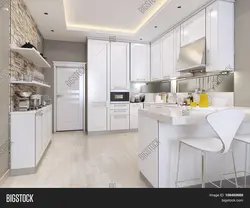 Kitchen interior design in a modern style in light colors corner