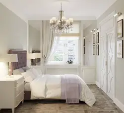 Bedroom design with one window opposite the door photo