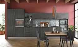 Kitchen graphite with wood in the interior photo design