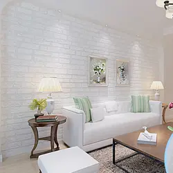 Combination Of Wallpaper And Brick In The Living Room Interior