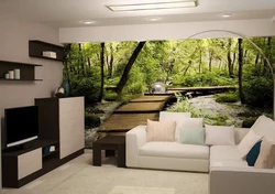 Modern photo wallpaper on the wall in the living room photo