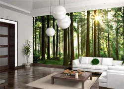Modern photo wallpaper on the wall in the living room photo