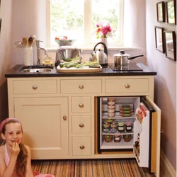 Kitchen design with mini refrigerator