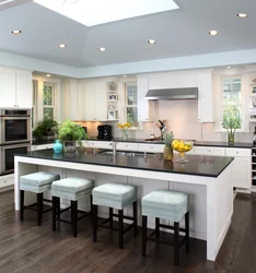 Kitchen interior with island in the house