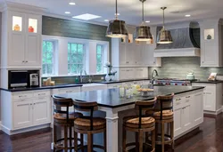 Kitchen interior with island in the house