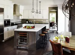 Kitchen interior with island in the house