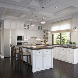 Kitchen interior with island in the house